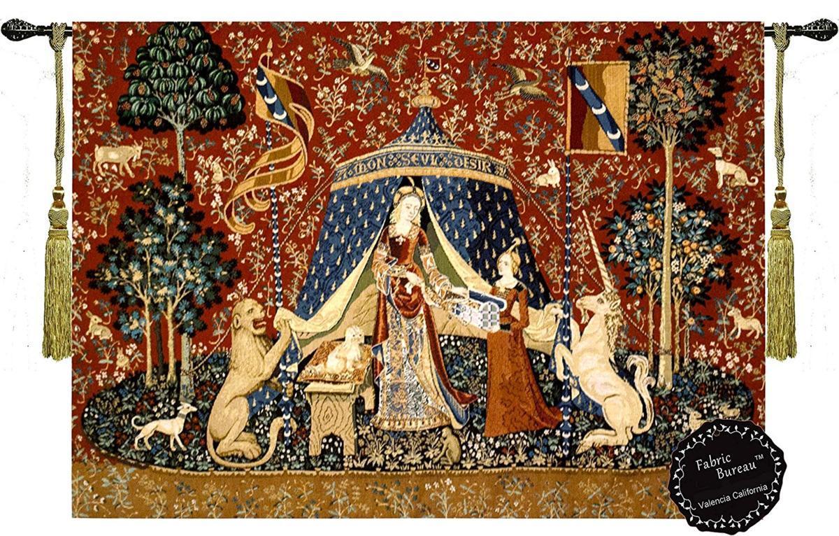 セール！即納！「我が唯一つの望みに」貴婦人と一角獣（ユニコーン）の中世アートジャガード織 壁掛けタペストリー