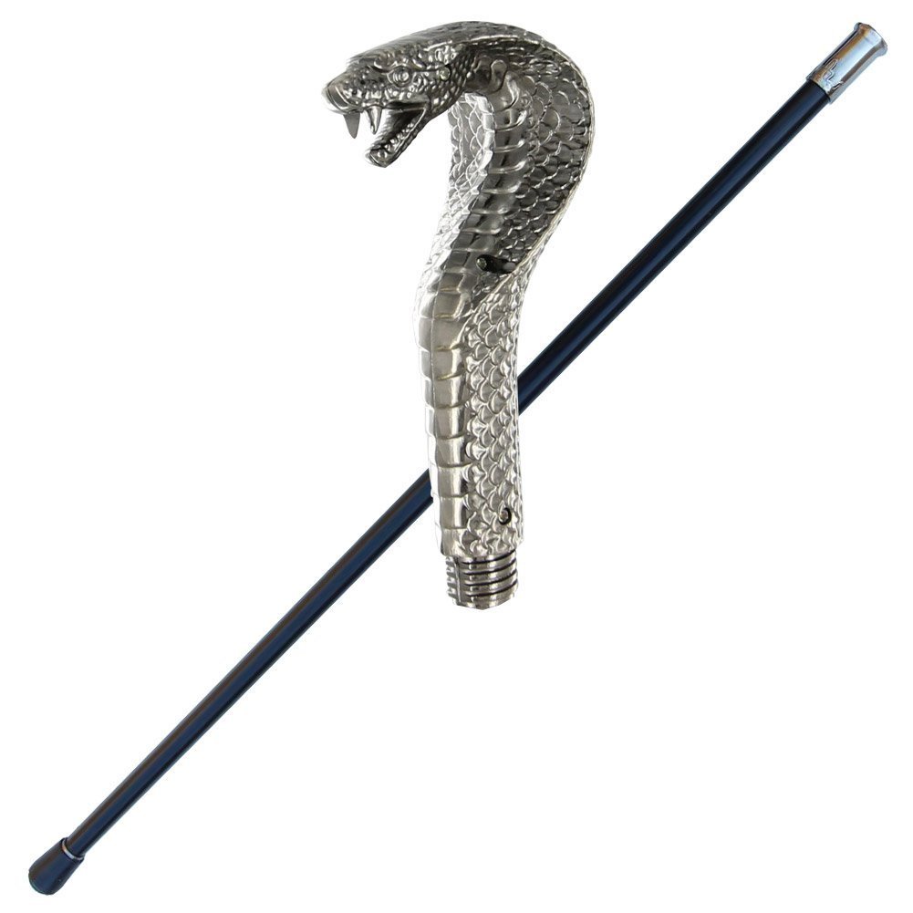 スネークチャーマー（蛇使い）キングコブラの頭が付いた、ハンドル飾り ステンレス・スティール杖 ウォーキングスティック 紳士用（輸入品