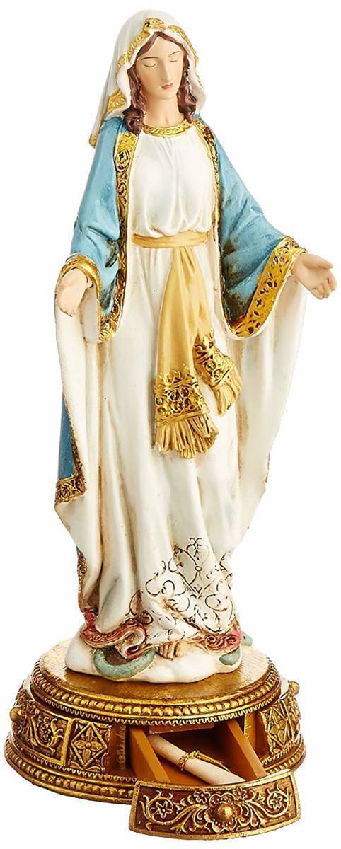 引き出し付きゴールドベースの聖母マリア像 彫像 オブジェ 高さ約26ｃｍ カトリック教会 祭壇 十字架 ロザリオ アヴェ マリア 福音書 ミサ イースター プレゼント 贈り物 バラの冠 受難