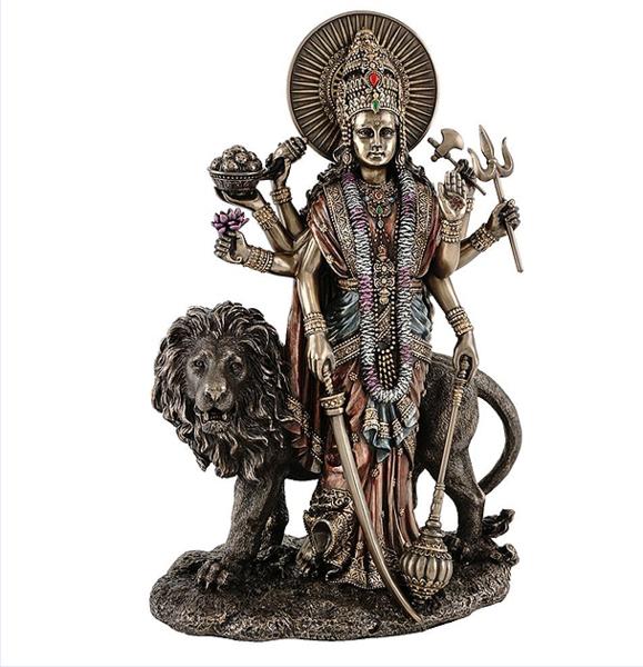 ヒンズー教 デーヴァ神族の女神 ドゥルガー（デュルガ） ブロンズ風 彫刻 彫像 高さ約28cm/ ヒンドゥー教の女神「近づき難い者」戦いの女神准 胝観音 突伽天女 塞天女(輸入品)