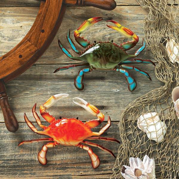 トロピカルな、色が綺麗な カニ（蟹）の壁彫刻（2個セット）彫像 デザイン・トスカノ製 / Tropical Crabs Wall Sculpture(輸入品）