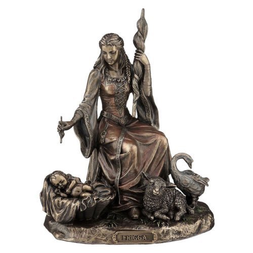 紡錘と幼子を連れた愛と結婚と豊穣の女神 フリッガ（フリッグ）ブロンズ風 北欧神彫刻 彫像/主神オーディンの妻（輸入品）