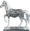 西洋彫刻 速足(はやあし)で駆ける シルバートーンの刻印デザインが刻まれた馬の彫像/ 奔馬 競馬場 インテリア プレゼント 贈り物(輸入品