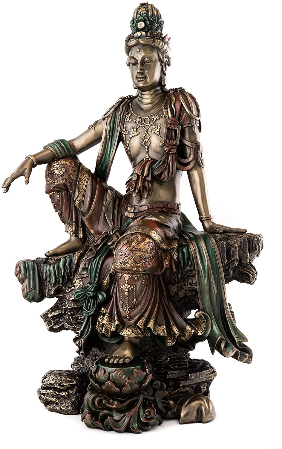 セール！即納！水月観音の半跏思惟像-鋳造ブロンズ風 彫像-高さ 約36cm置物 慈悲の観音菩薩像 彫刻 彫像/心の浄化 記念品 贈り物（輸入品）