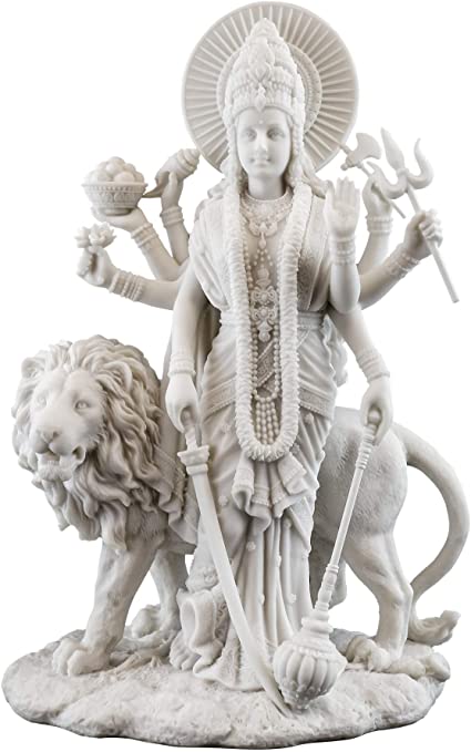 ヒンズー教　デーヴァ神族の女神 ドゥルガー（デュルガ） 大理石風 彫刻 彫像 高さ約28cm/パールヴァティー （輸入品）