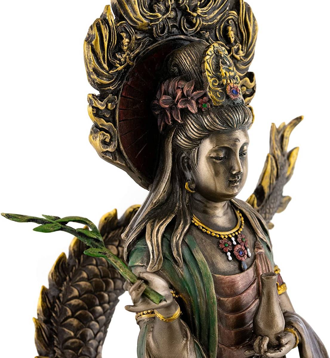 手数料安い トップ・コレクション製 慈悲を持って救いの手を差し伸べる、騎龍観音菩薩 -ブロンズ風 彫像 彫刻 大乗仏教 大幸運 三十三観音