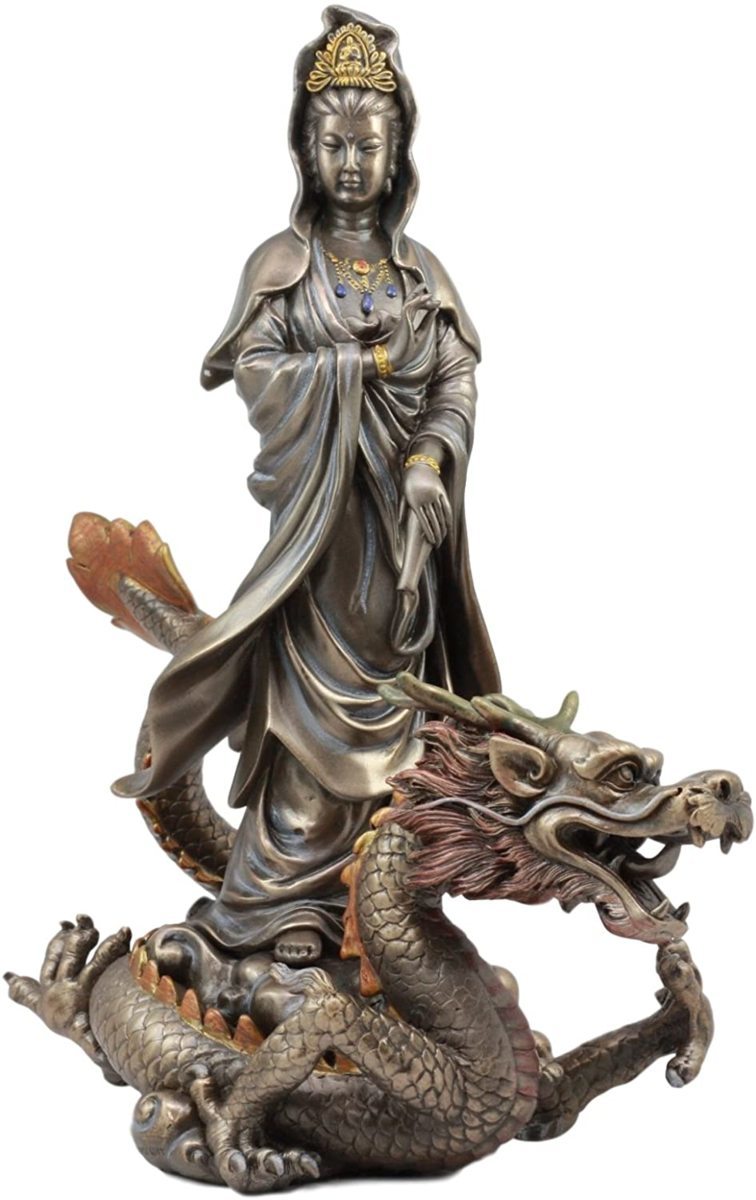 騎龍観音 龍頭観音、 天龍夜叉の身を表し、雲の中にいる龍上に在る観音様 彫刻 彫像 大乗仏教 三十三観音 大幸運 贈り物 プレゼント 新築祝い(輸入品)