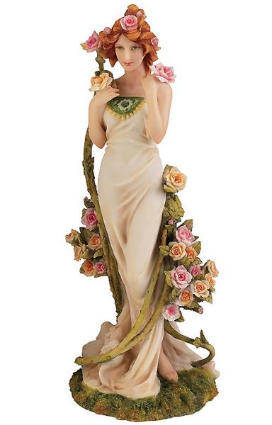 楽天浪漫堂ショップセール！即納！アルフォンス・ミュシャ彫像 コレクション-アールヌーボー「四つの花 バラ」「薔薇の女性」装飾的彫像（輸入品）