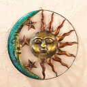 ブラウン色の芸術的な太陽と月(サン&ムーン)メタルウォールアート 彫刻 壁装飾 カフェ アート(輸入品)