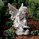 フィオーナ 花の妖精 フェアリーガーデン彫刻像、アンティークストーン風彫像 高さ約43cm/ ガーデン お庭 広場 エントランス ピロティ 新築祝い 贈り物(輸入品)