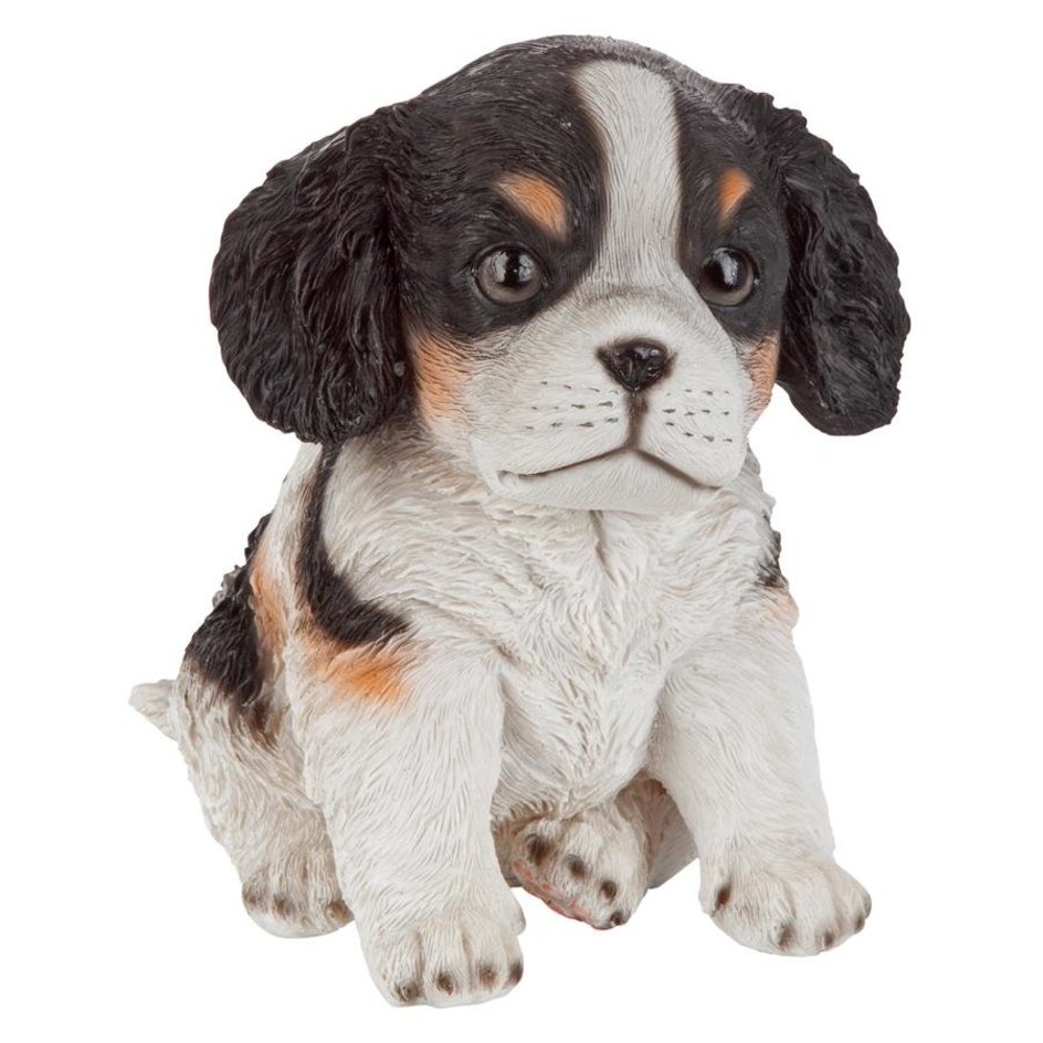 ブラック＆ホワイト色 キャバリア キング チャールズ スパニエルの子犬彫像 パートナー コレクション ドッグ彫像 彫刻置物（輸入品）