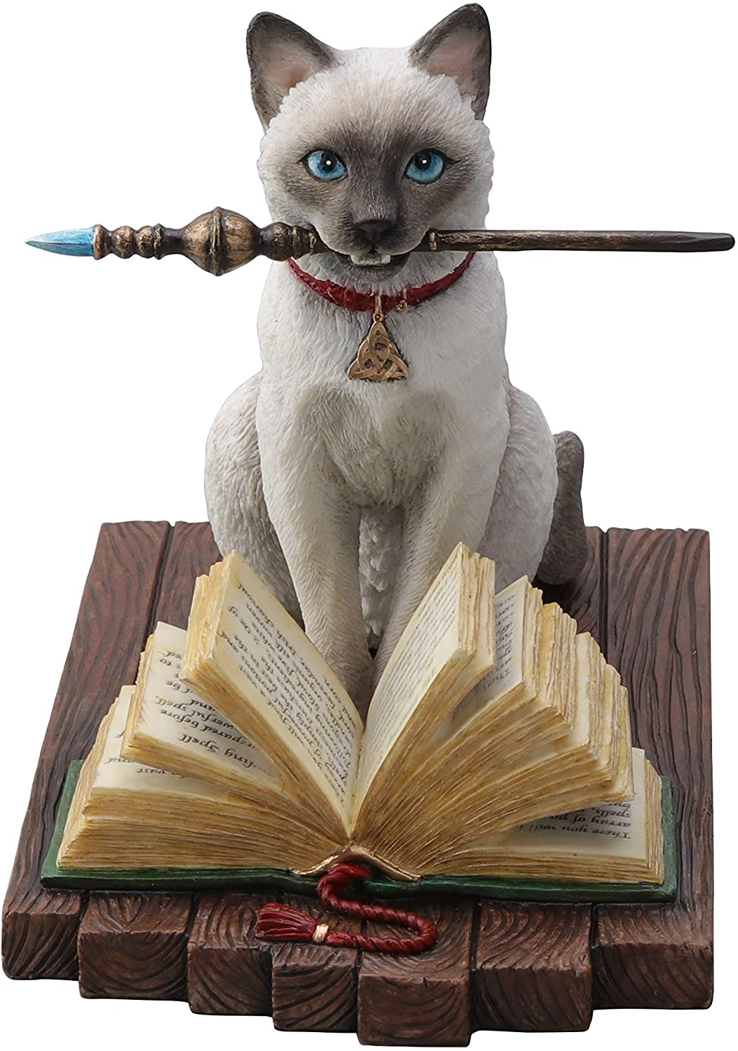 アーティスト；リサ・パーカー作 フォーカス・ポーカス 呪文 魔法の杖を咥えた シャム猫彫像 彫刻 輸入品