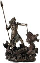 三叉の矛を持って、海馬に立つポセイドン ブロンズ風彫像 古代ギリシャ 海と地震を司る神 彫刻(輸入品