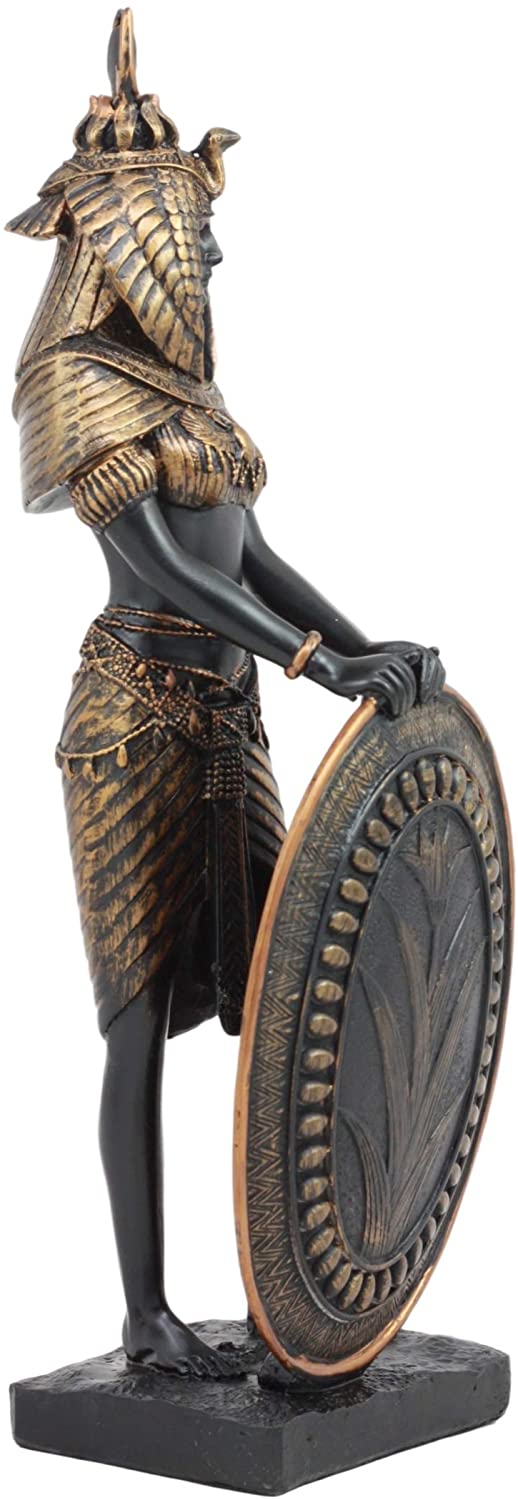 古代エジプト盾を持ったイシス神(ブラック&ゴールド色)置物彫刻彫像/ピラミッド神殿王宮プレゼント[輸入品