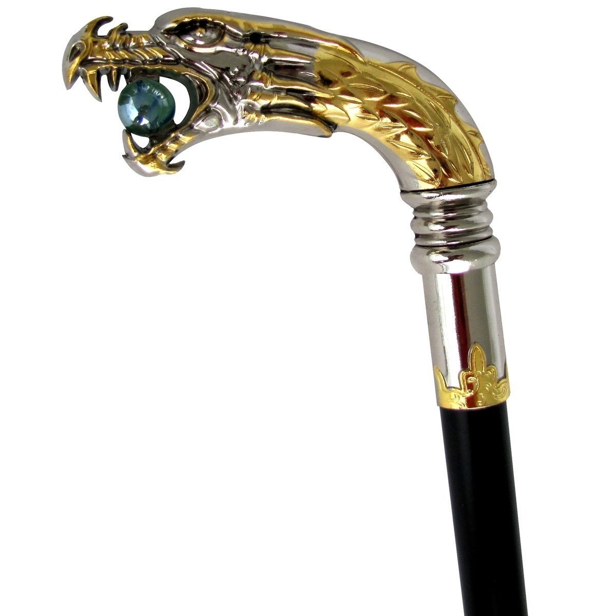 ドラゴン・ヘッド シルバーメッキ クローム製 ハンドル飾り ソリッド堅材杖 ウォーキングスティック 紳士用 杖/贈り物（輸入品）
