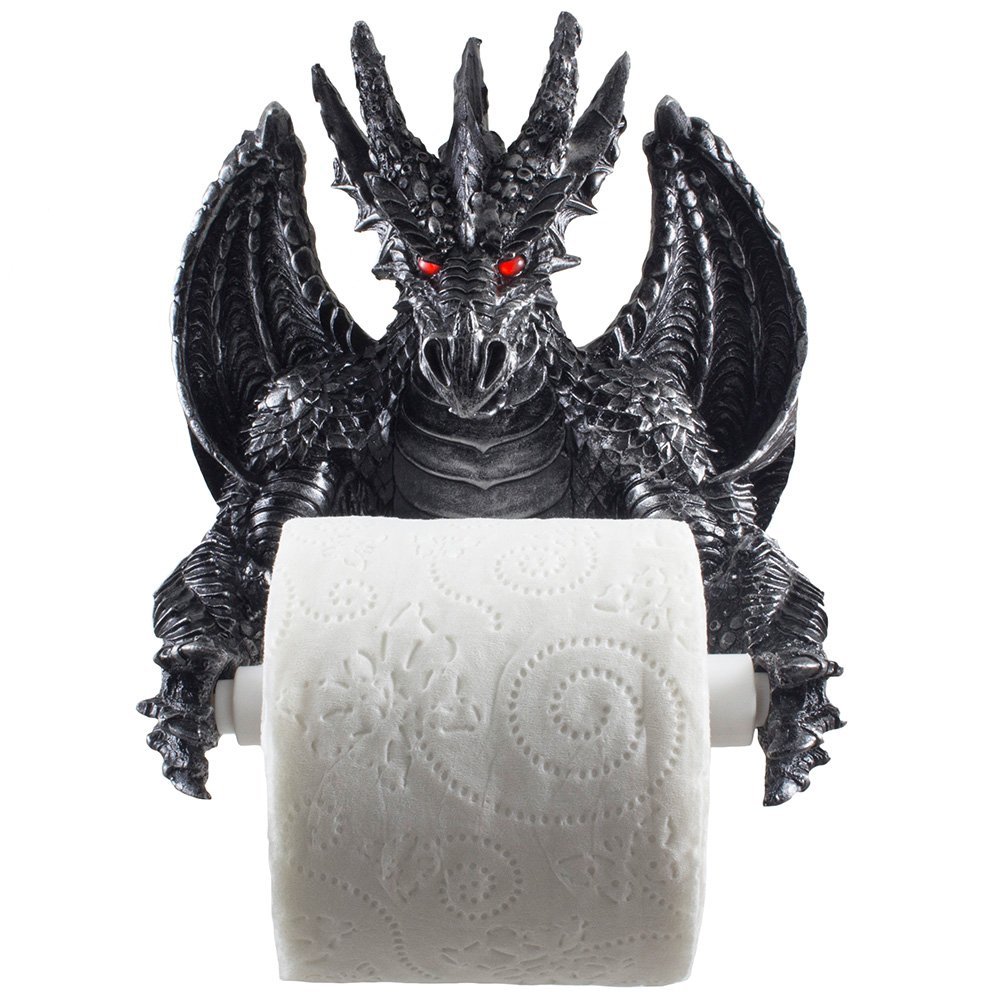 中世ゴシック調 金属風 ドラゴンのトイレットペーパーホルダー バスルーム装飾 彫像 彫刻/ Winged Dragon Toilet Paper Holder （輸入品