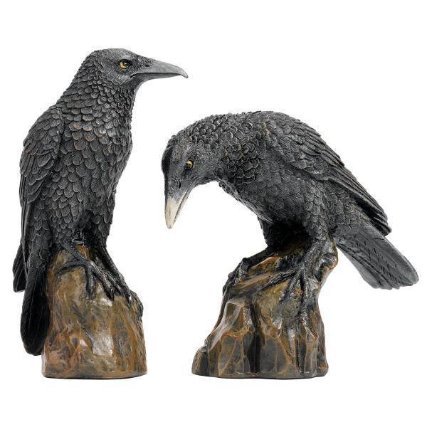 エドガー・アラン・ポーより、神秘的な、夜の2羽のカラス（烏）彫像 彫刻/ Mystic Night Raven Statues（輸入品