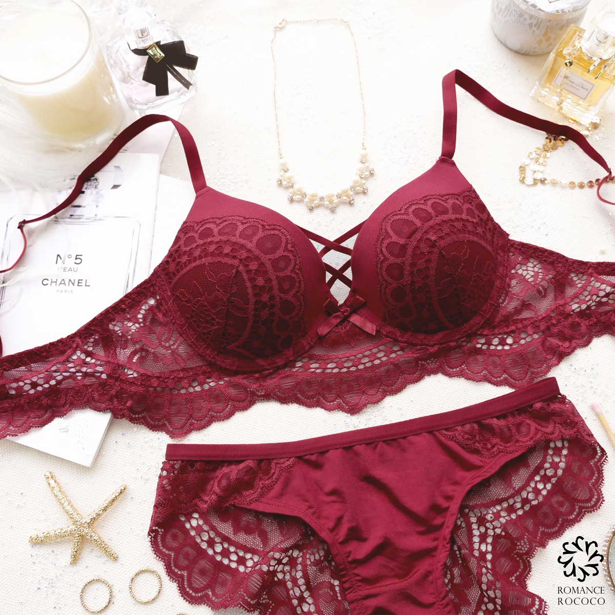 ラドーレ(L'adoore) 2way 胸元 クロス ブラショーツセット レース ブラセット モテ セクシー 下着 レディース セット ブラジャー ショーツ ランジェリー ブラショーツセット