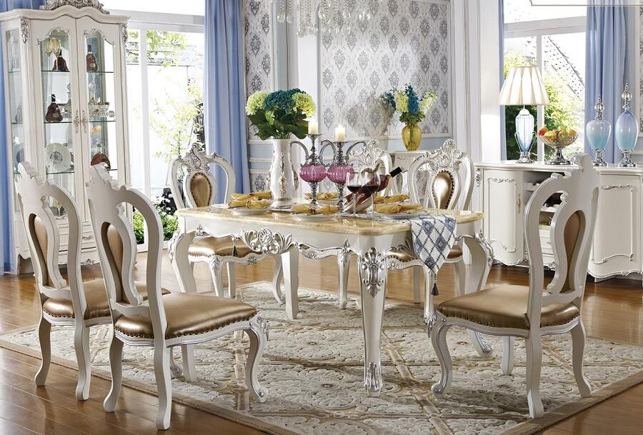 初売企画！最大25％お値引き！条件は要問い合わせ！~姫系ロココ調大理石天板ダイニングテーブル KT-800..