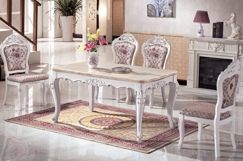 年末特別企画！最大25％お値引き！条件は要問い合わせ！~【送料無料】姫系ロココ調大理石天板ダイニン..