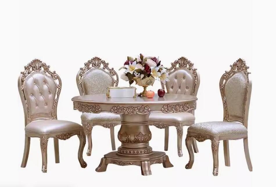 ロココ調木製天板ダイニングテーブル（チェア別売り） 1300mm円形×高さ760mm 1500mmもございます。 天然木 日本国内において、ローマンディールのみの限定販売商品となっております。 ローマンディール独自の購入ルートを確立しており...