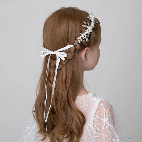メール便発送ヘアアクセサリーヘッドドレス髪飾り子供女の子キッズヘアアクセサリーフラワーヘアバンドクラシカル白ホワイトパールビーズ花可愛い発表会誕生会舞台記念写真結婚式発表会ピアノ発表会七五三プレゼント