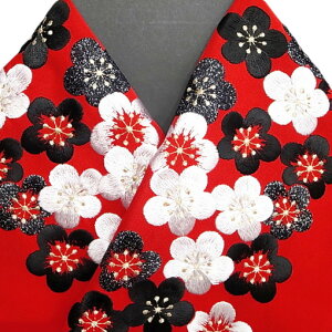 振袖 半衿 半襟 日本製 梅詰め 花 刺繍半襟 振袖小物 赤 新品 品番 03501366 梅詰め NO4 h705 Tsi通販セール