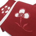 夏 半幅帯 麻 小袋帯 日本製 ドロンワーク 刺繍 撫子 仕立て上がり カジュアル 浴衣 夏着物 赤 b409