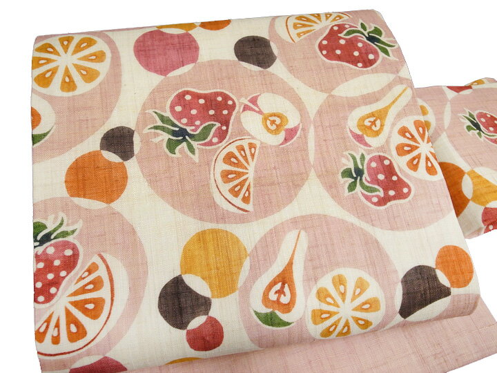 名古屋帯 夏 和染紅型 栗山吉三郎 フルーツ 本大麻 九寸帯 仕立て上がり 新品 現品限り b612r