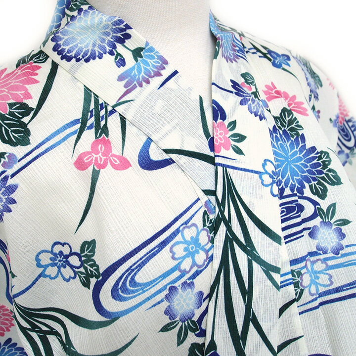 Rakuten - 浴衣 ゆかた 綿麻 菊 菖蒲 花柄 カジュアル レディース 大人 単品 新品 未使用 夏用 夏物 着物 きもの 夏祭り お祭り 花火大会 夕涼み お稽古 おしゃれ 送料無料 浴衣 g113