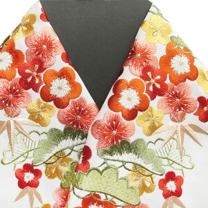 振袖 半衿 半襟 日本製 松竹梅 花 振袖 刺繍 半襟 振袖小物 白地 新品 品番 03501583 松竹梅 NO1 g915 Tsiネット予約