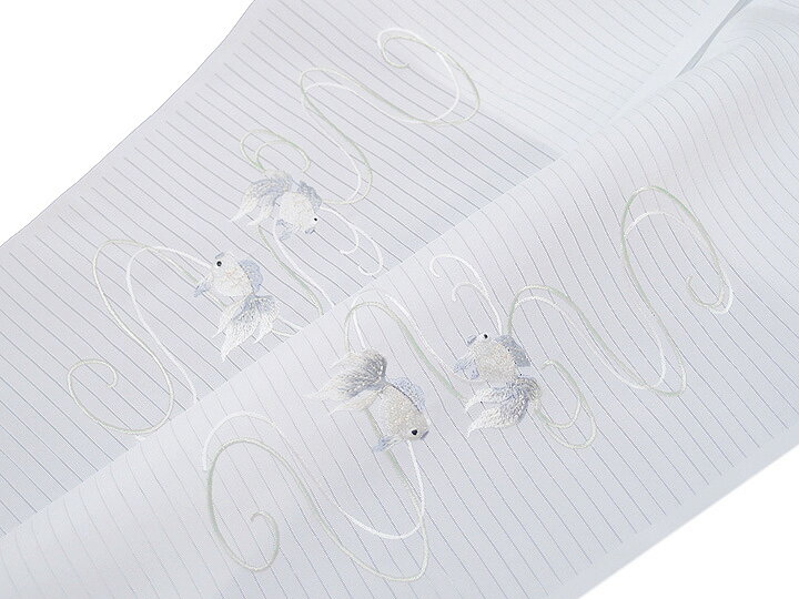 夏 半衿 金魚 絽 刺繍 洗える半衿 半襟 日本製 カジュアル 白地 グレー b919