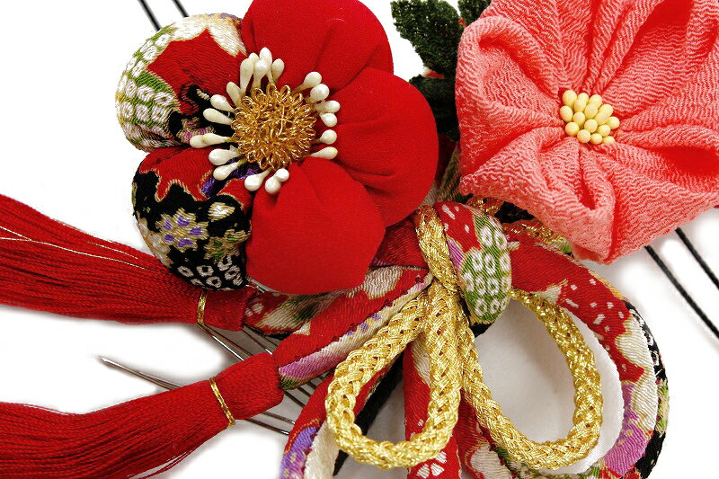 髪飾り 成人式 振袖 浴衣 卒業式 袴 結婚式 5点セット 赤 ピンク 花 和 洋 かんざし 手作り 簪 つまみ細工 ちりめんフォーマル 花飾り 玉飾り ブライダル W 68 294-370 o828　Si
