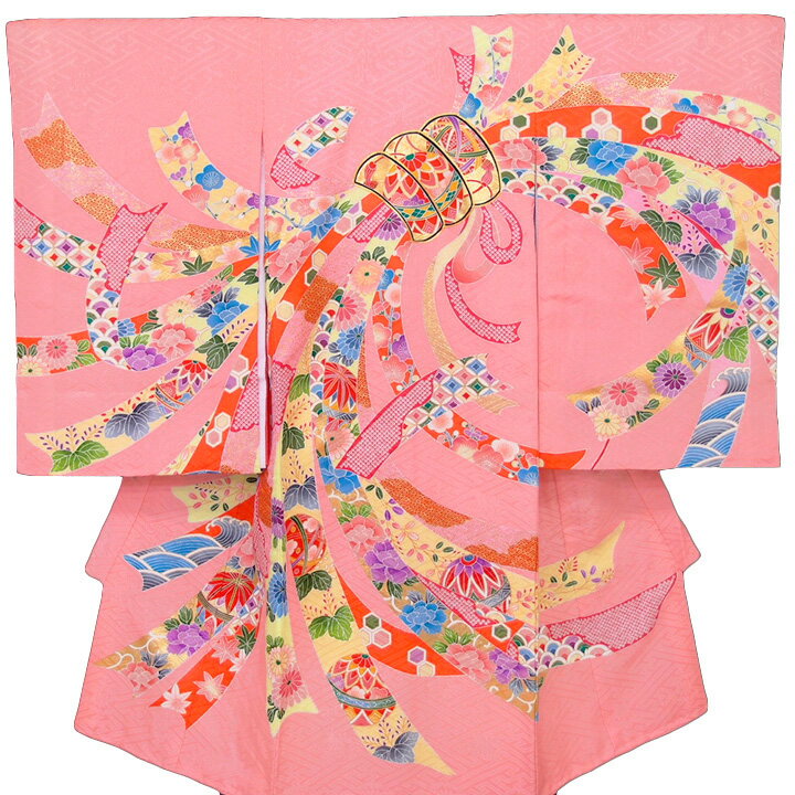 【レンタル】お宮参り 産着 レンタル 赤ちゃん 女の子 着物 赤 ピンク 金彩 熨斗目 手毬 四季花 古典 ..