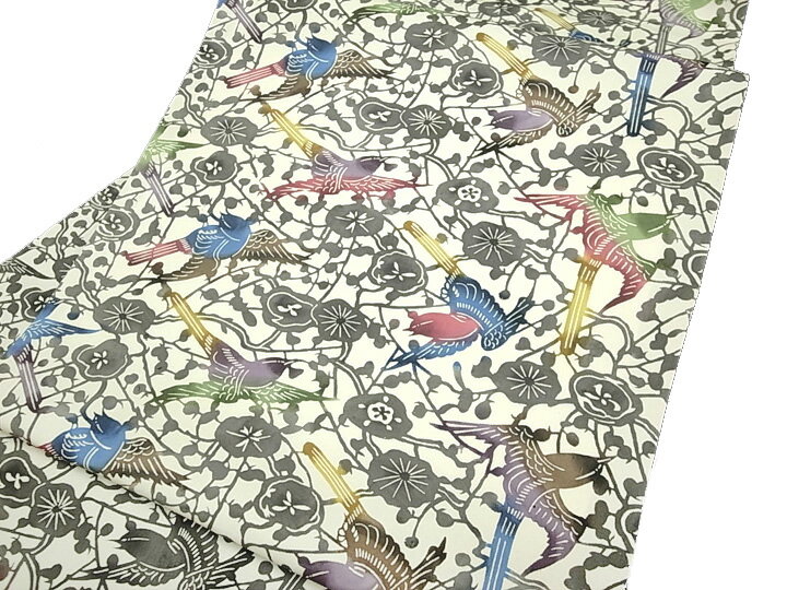 江戸紅型 名古屋帯 紅型染 染帯 最高級 駒塩瀬 五泉 うぐいす 正絹 友禅染 九寸 未仕立て 反物 お洒落着 カジュアル おしゃれ 粋 東京紅型 琉球紅型 c532