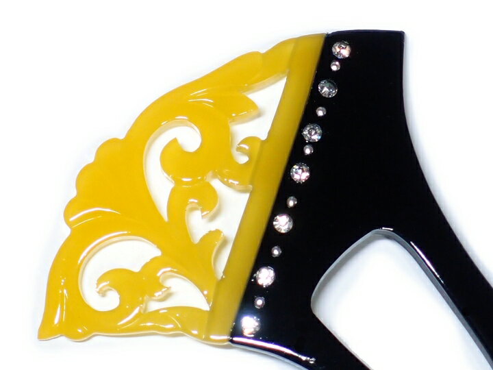 かんざし 簪 べっ甲調 透かし彫り 唐草 二又かんざし バチ型 ラインストーン 二本差 大人 髪飾り フォーマル 結婚式 かんざし 飴色 W292-231 s834 Si