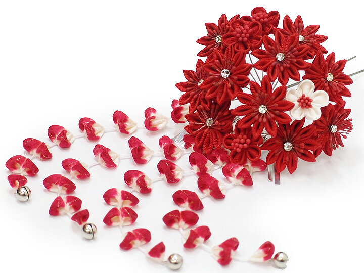 髪飾り 成人式 振袖 袴 舞妓さん 臙脂 大人 かんざし 簪 卒業式 フォーマル 結婚式 花飾り つまみ細工 ちりめん ブライダル 手作り W11 W8148 髪飾り 赤 n838　WSi