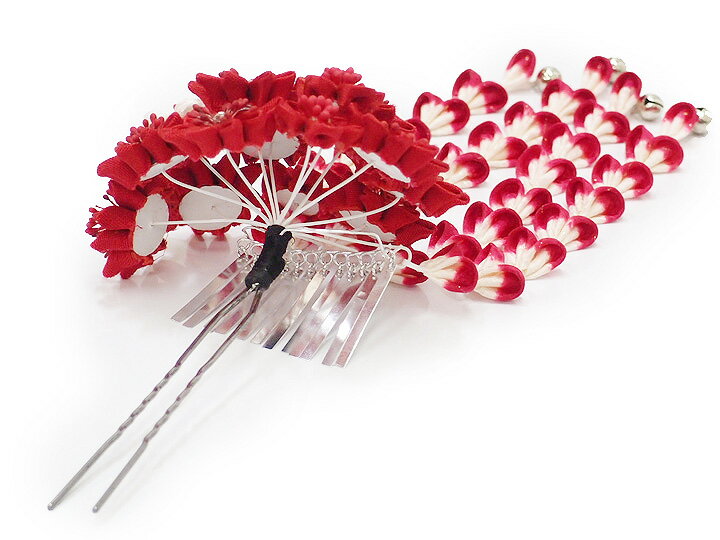 髪飾り 成人式 振袖 袴 舞妓さん 臙脂 大人 かんざし 簪 卒業式 フォーマル 結婚式 花飾り つまみ細工 ちりめん ブライダル 手作り W11 W8148 髪飾り 赤 n838　WSi