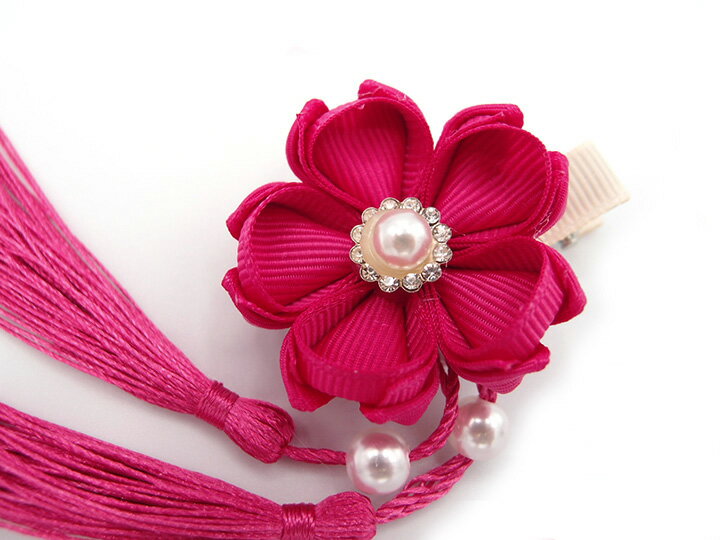 髪飾り ピンク つまみ細工 パールビーズ 成人式 卒業式 子供 キッズ 女の子 ヘアピン クリップ 入園式 卒園式 初節句 ひな祭り 花 和風 浴衣 袴 着物 七五三 ヘアアクセサリー 髪留め 日本製 ローズ W15 320-220 u941　Si
