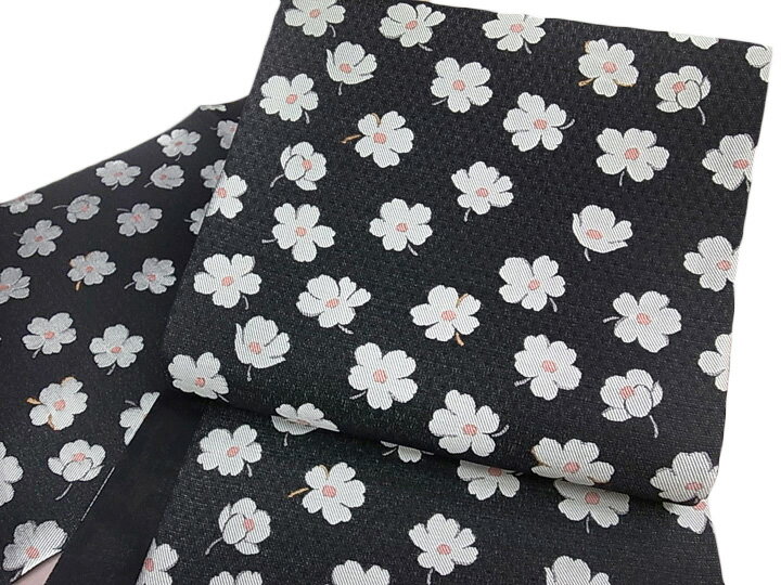 弥栄織物 袋帯 正絹 西陣織 新品 未仕立て 柿渋織 小花袋帯 単衣にも 黒 c444r