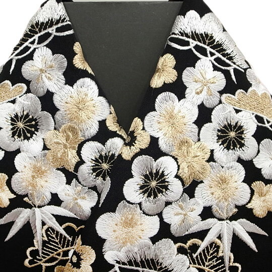 Rakuten - 振袖 半衿 半襟 日本製 松竹梅 花 振袖 刺繍 半襟 振袖小物 黒地 新品 品番 03501583 松竹梅 NO2 g947 Tsi