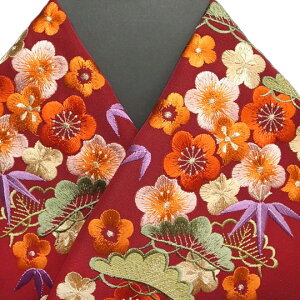 振袖 半衿 半襟 日本製 松竹梅 花 振袖 刺繍 半襟 振袖小物 臙脂色 新品 品番 03501583 松竹梅 NO7 g948 Tsiバーゲン