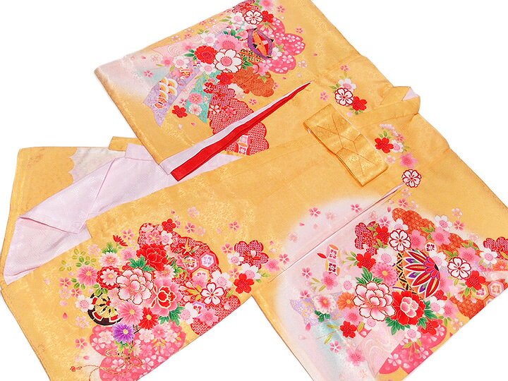 【レンタル】お宮参り 産着 レンタル 赤ちゃん 女の子 着物 黄色系 手毬 桜 牡丹 ...