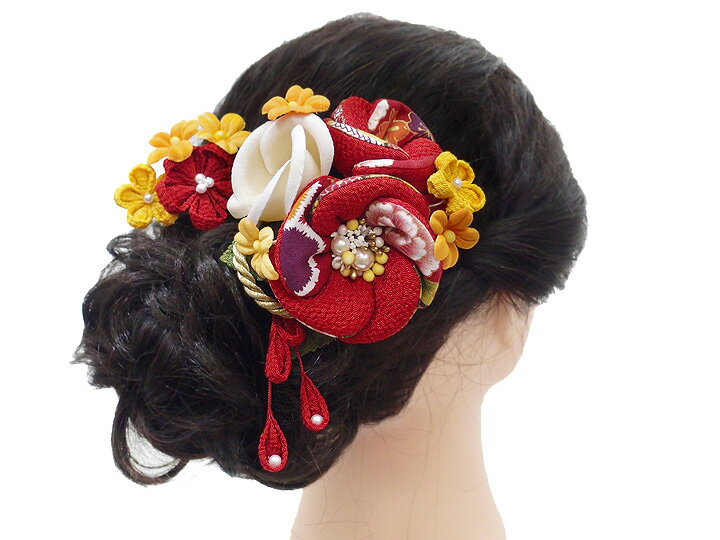 髪飾り 成人式 振袖 袴 2点セット 赤 椿 大人 浴衣 かんざし 簪 卒業式 フォーマル 結婚式 花飾り つまみ細工 リボン ちりめん W8 W353 髪飾り 赤 m949　WSi