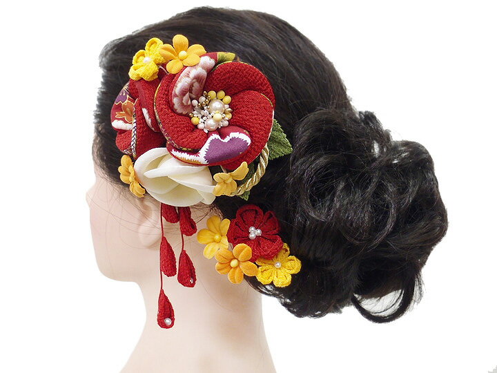 髪飾り 成人式 振袖 袴 2点セット 赤 椿 大人 浴衣 かんざし 簪 卒業式 フォーマル 結婚式 花飾り つまみ細工 リボン ちりめん W8 W353 髪飾り 赤 m949　WSi