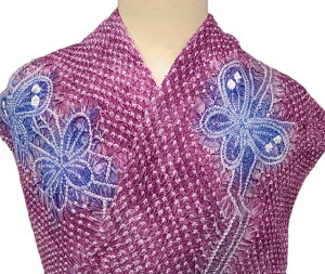 浴衣 仕立て付き 有松鳴海絞り 総絞り 新品 反物 蝶 お洒落な赤紫系 淡い藍系 現品限り d351