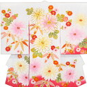 【レンタル】お宮参り 産着 赤ちゃん 女の子 着物 白 桃 大輪菊 花 金駒刺繍 金彩 古典 貸衣装 祝着 正絹 綸子 高級品 友禅 帽子 よだれ掛け セット 往復送料無料 W400 6745 omiyag0054 Si