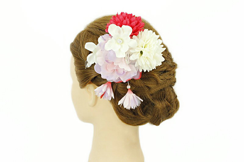 髪飾り 成人式 振袖 袴　2点セット 赤 ピンク 大人 かんざし 簪 卒業式 フォーマル 結婚式 花飾り ビーズ ブライダル 手作り W50 W284-280 髪飾り 赤 n956　WSi