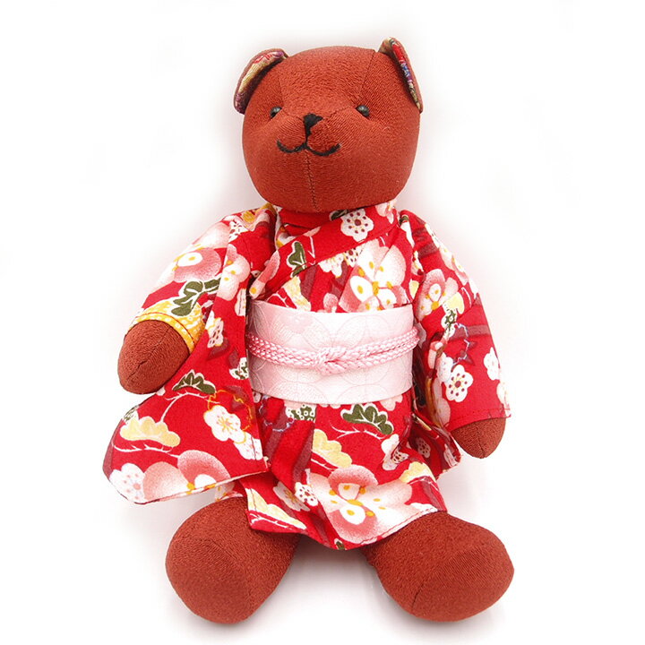Rakuten - くまのぬいぐるみ 和柄着物ベア クマ 熊 和小物 ほのぼの屋 縮緬 茶色のくまさん かわいい k960