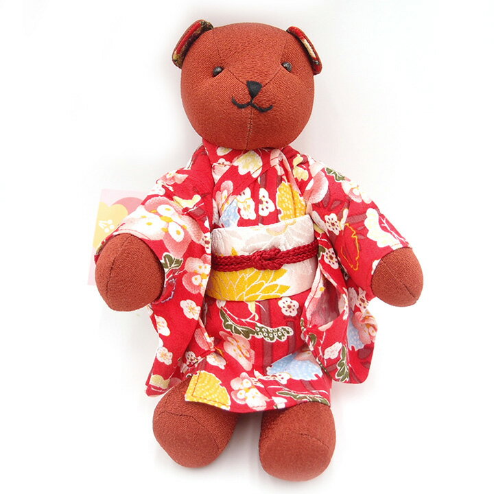 Rakuten - くまのぬいぐるみ 和柄着物ベア クマ 熊 和小物 ほのぼの屋 縮緬 茶色のくまさん かわいい k961
